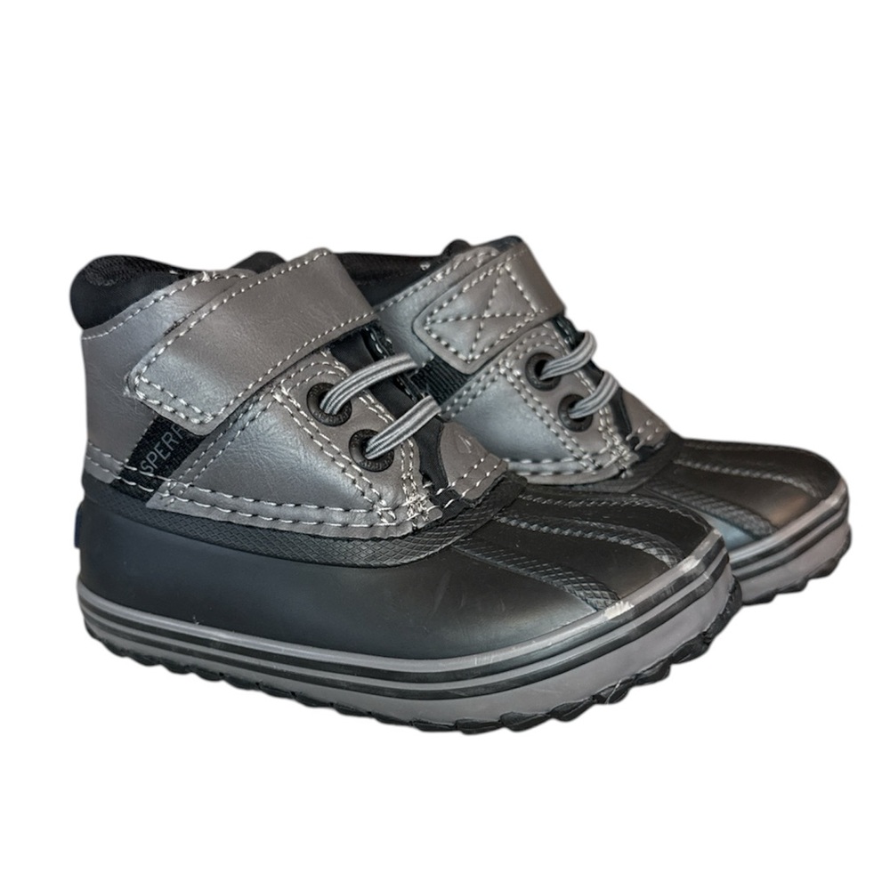 Sperry Bowline Toddler Kids Size 6 Black Gray Leather Duck Rain Winter Boots